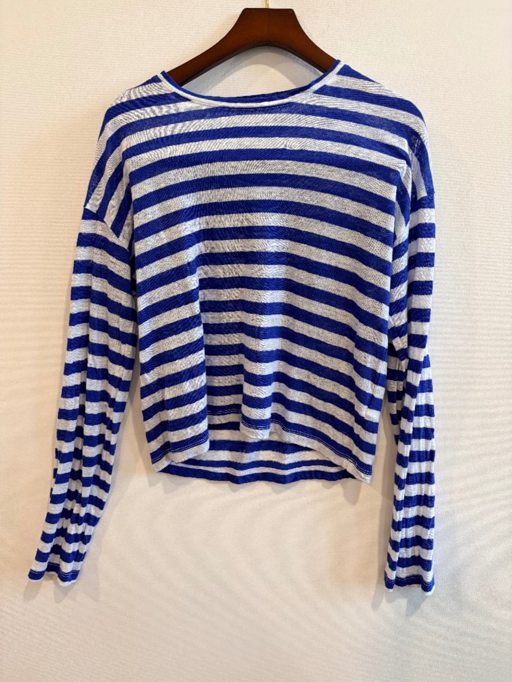 J.Crew 100% Linen Striped Tee XS Blue White Long Sleeve Top Nautical